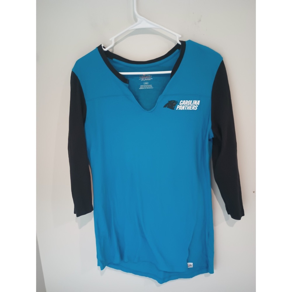 Carolina Panthers Womens Shirt Large Majestic NFL Football Gameday Notch Neck L